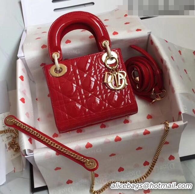 Fashion Discount Dior Mini Lady Dior Bag in Patent Leather CD2808 Red/Gold 2023 (Two Straps)