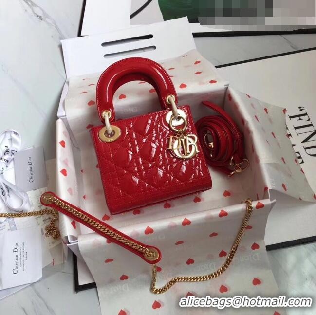 Fashion Discount Dior Mini Lady Dior Bag in Patent Leather CD2808 Red/Gold 2023 (Two Straps)