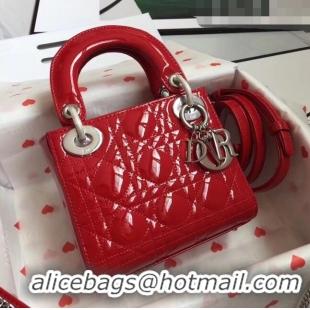 Good Product Dior Mini Lady Dior Bag in Patent Leather CD2808 Red/Silver 2023 (Two Straps)