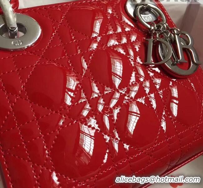 Good Product Dior Mini Lady Dior Bag in Patent Leather CD2808 Red/Silver 2023 (Two Straps)