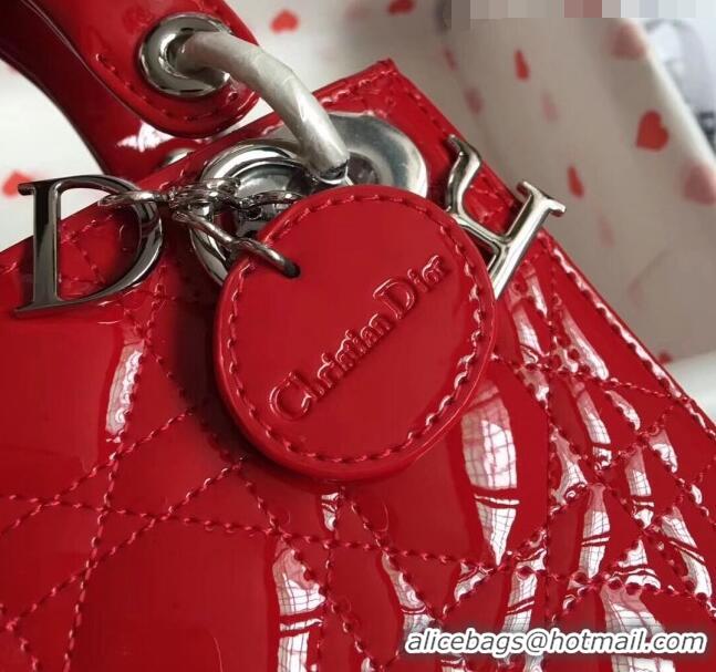 Good Product Dior Mini Lady Dior Bag in Patent Leather CD2808 Red/Silver 2023 (Two Straps)