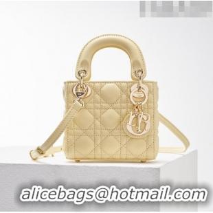 Luxurious Dior Micro Lady Dior Bag in Cannage Lambskin CD2821 Yellow 2023