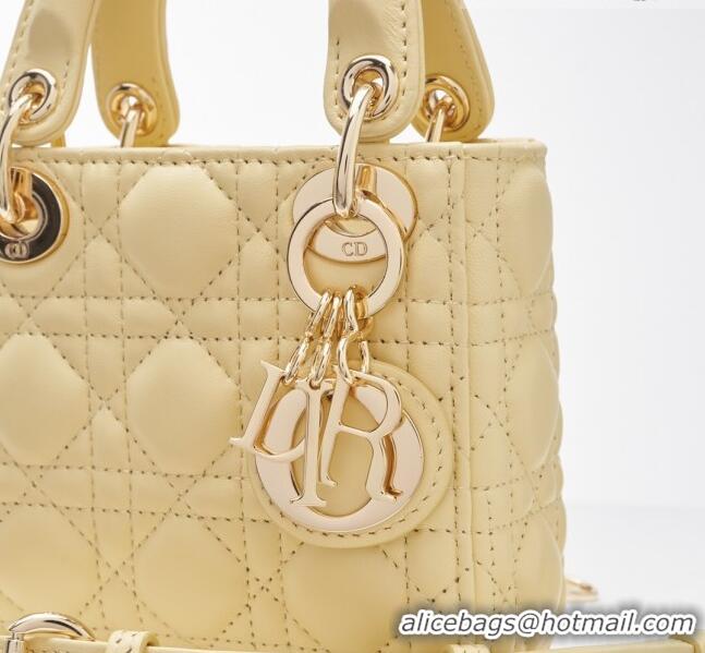 Luxurious Dior Micro Lady Dior Bag in Cannage Lambskin CD2821 Yellow 2023