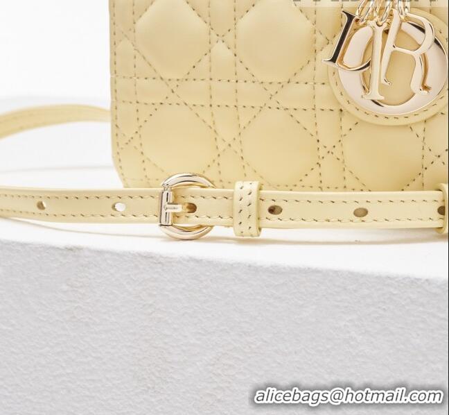 Luxurious Dior Micro Lady Dior Bag in Cannage Lambskin CD2821 Yellow 2023