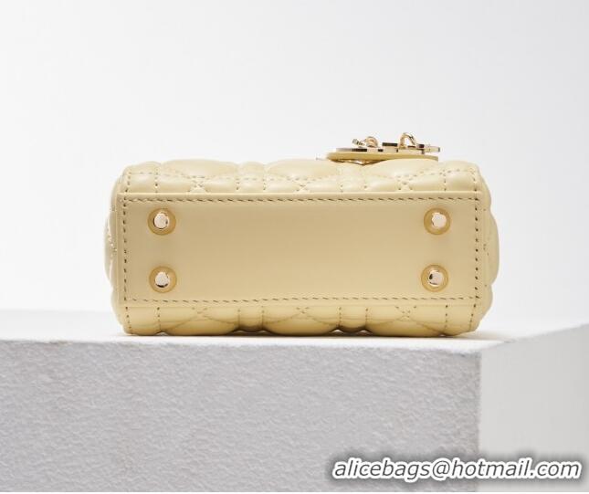 Luxurious Dior Micro Lady Dior Bag in Cannage Lambskin CD2821 Yellow 2023