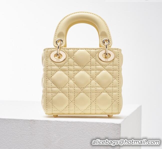 Luxurious Dior Micro Lady Dior Bag in Cannage Lambskin CD2821 Yellow 2023