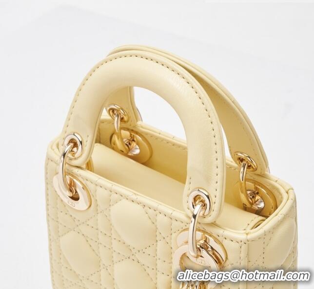 Luxurious Dior Micro Lady Dior Bag in Cannage Lambskin CD2821 Yellow 2023