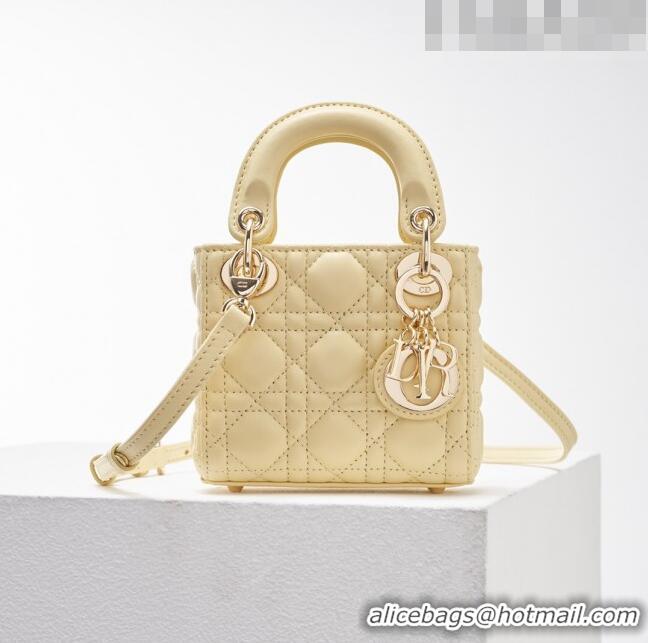 Luxurious Dior Micro Lady Dior Bag in Cannage Lambskin CD2821 Yellow 2023