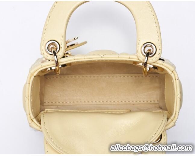 Luxurious Dior Micro Lady Dior Bag in Cannage Lambskin CD2821 Yellow 2023