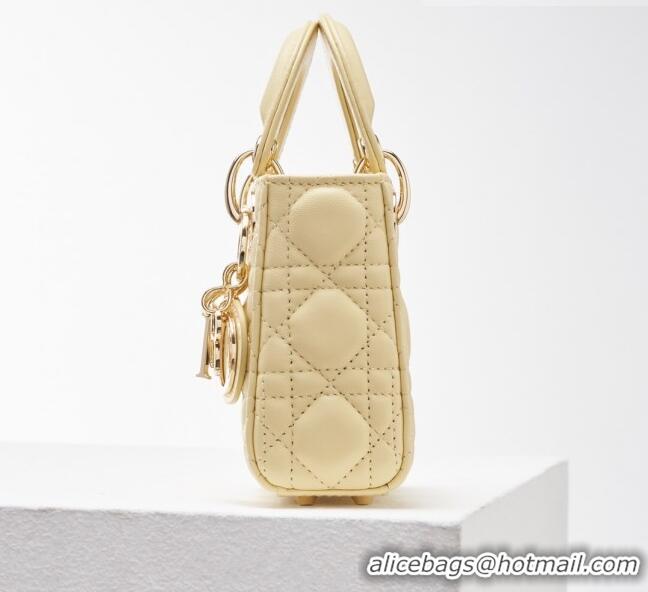 Luxurious Dior Micro Lady Dior Bag in Cannage Lambskin CD2821 Yellow 2023