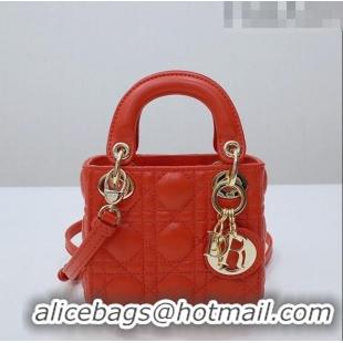 Pretty Style Dior Micro Lady Dior Bag in Cannage Lambskin CD2821 Orange 2023