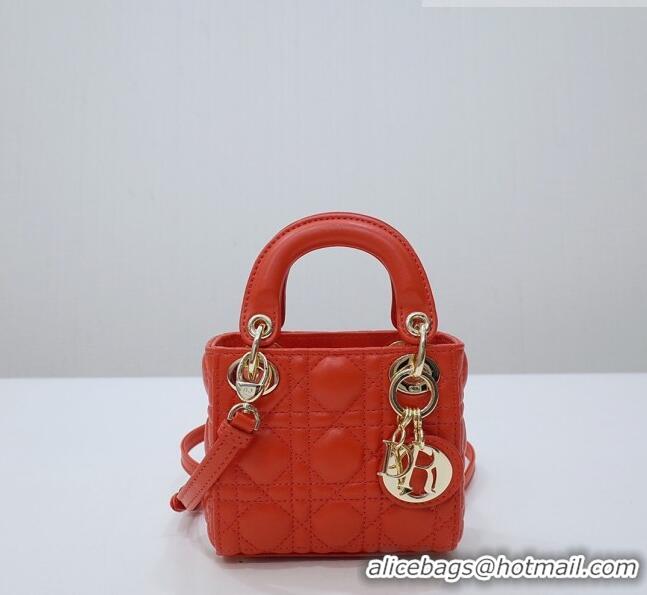 Pretty Style Dior Micro Lady Dior Bag in Cannage Lambskin CD2821 Orange 2023