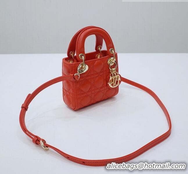 Pretty Style Dior Micro Lady Dior Bag in Cannage Lambskin CD2821 Orange 2023