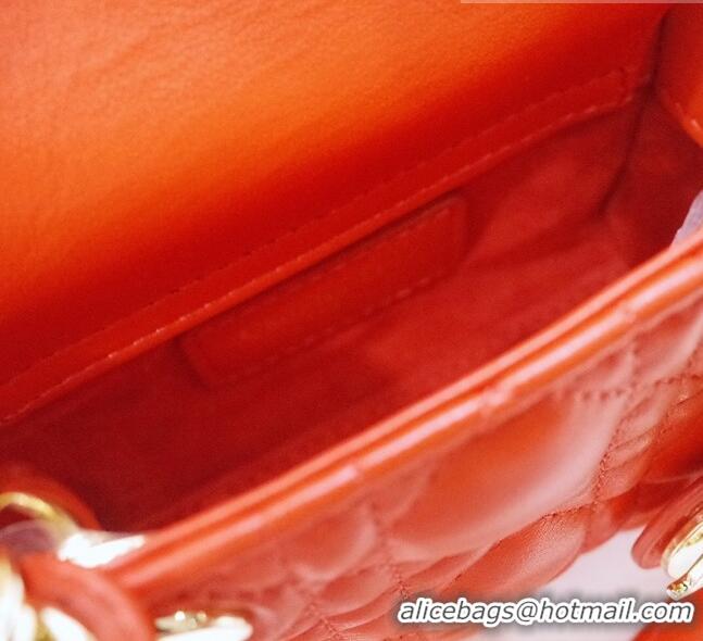 Pretty Style Dior Micro Lady Dior Bag in Cannage Lambskin CD2821 Orange 2023