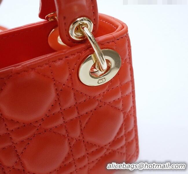 Pretty Style Dior Micro Lady Dior Bag in Cannage Lambskin CD2821 Orange 2023