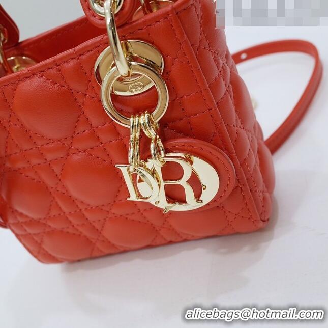 Pretty Style Dior Micro Lady Dior Bag in Cannage Lambskin CD2821 Orange 2023