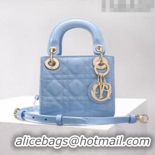 Most Popular Dior Micro Lady Dior Bag in Patent Leather CD2821 Sky Blue 2023