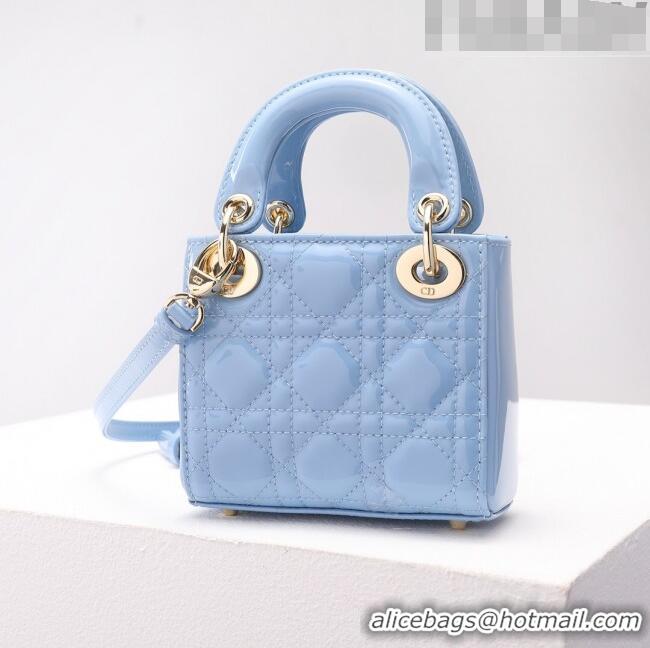 Most Popular Dior Micro Lady Dior Bag in Patent Leather CD2821 Sky Blue 2023