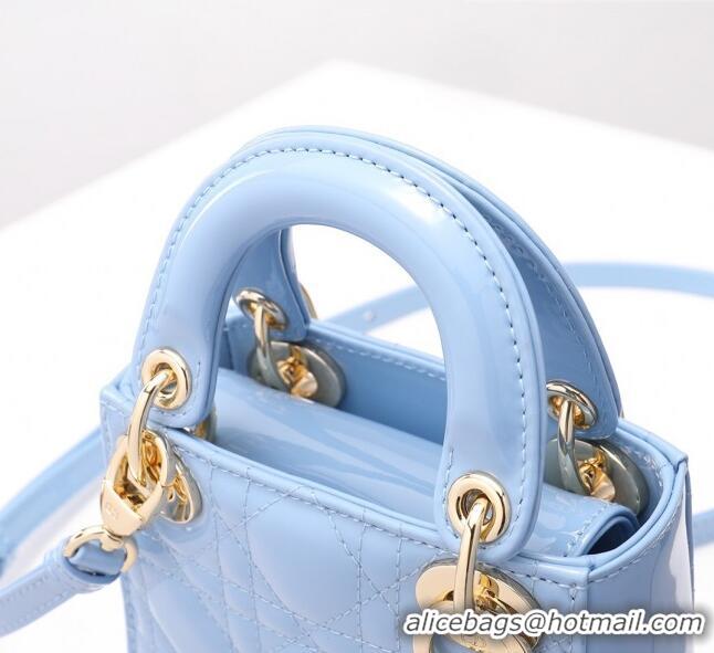 Most Popular Dior Micro Lady Dior Bag in Patent Leather CD2821 Sky Blue 2023