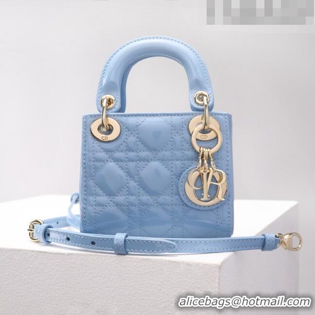 Most Popular Dior Micro Lady Dior Bag in Patent Leather CD2821 Sky Blue 2023