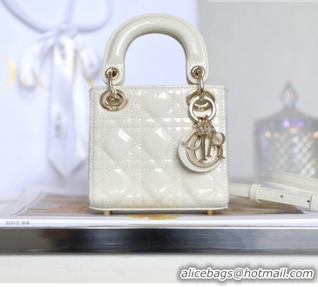 Low Cost Dior Micro Lady Dior Bag in Patent Leather CD2822 White 2023