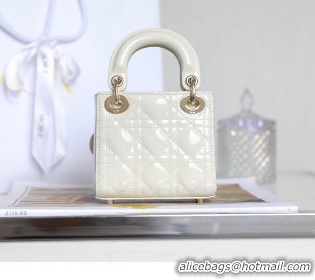 Low Cost Dior Micro Lady Dior Bag in Patent Leather CD2822 White 2023