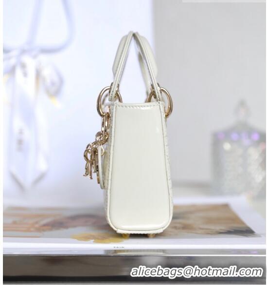 Low Cost Dior Micro Lady Dior Bag in Patent Leather CD2822 White 2023