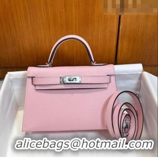 Buy Cheap Hermes Mini Kelly II Handbag 19cm in Epsom Leather 3Q H20 Pink/Silver 2023(Half-handmade)