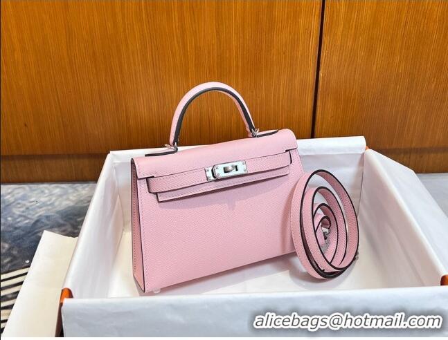 Buy Cheap Hermes Mini Kelly II Handbag 19cm in Epsom Leather 3Q H20 Pink/Silver 2023(Half-handmade)