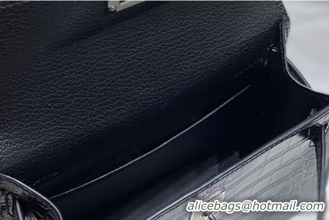 Buy Discount Hermes Mini Kelly Bag 19cm in Crocodile Embossed Leather 0523 Black/Silver 2023 