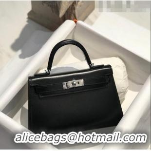 Inexpensive Hermes Mini Kelly II Box Bag 19cm in Box Calf Leather H20 Black/Silver 2023 (Half-handmade)