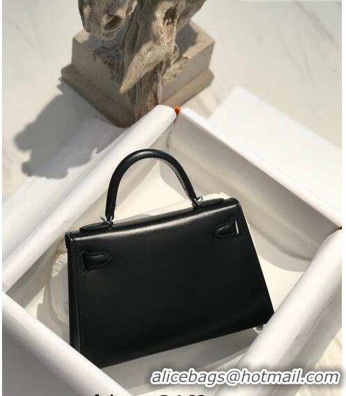 Inexpensive Hermes Mini Kelly II Box Bag 19cm in Box Calf Leather H20 Black/Silver 2023 (Half-handmade)