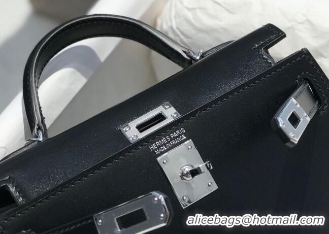 Inexpensive Hermes Mini Kelly II Box Bag 19cm in Box Calf Leather H20 Black/Silver 2023 (Half-handmade)