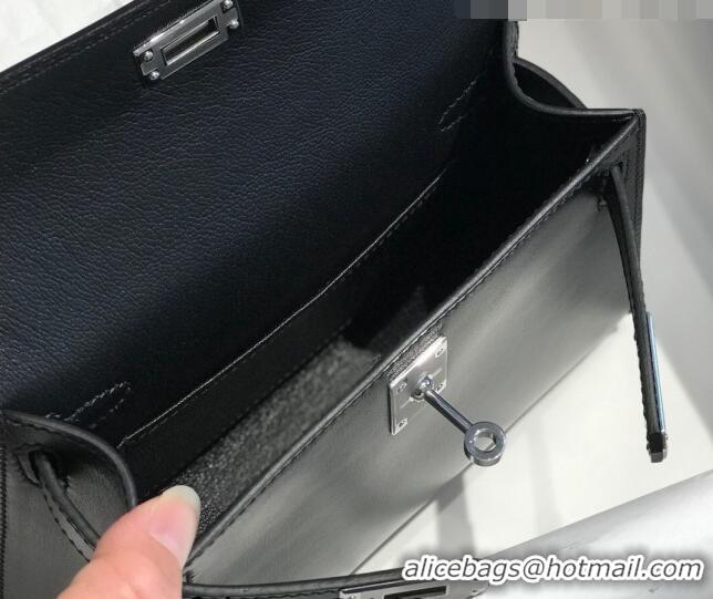 Inexpensive Hermes Mini Kelly II Box Bag 19cm in Box Calf Leather H20 Black/Silver 2023 (Half-handmade)