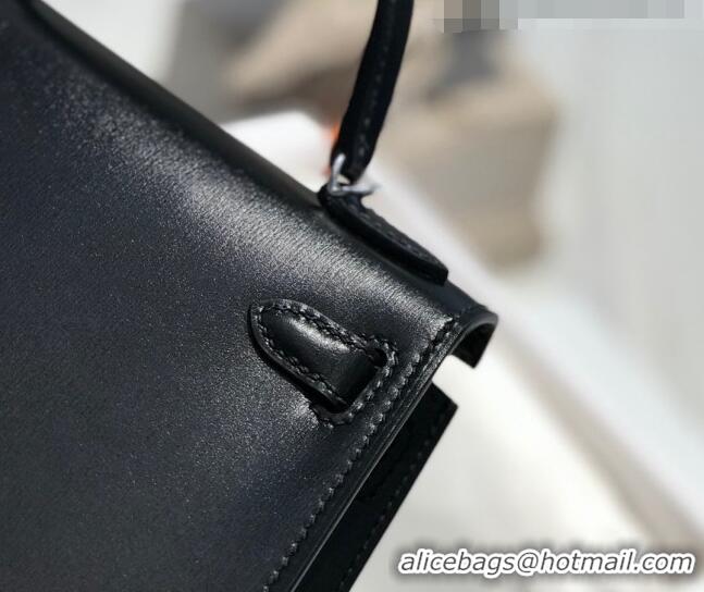 Inexpensive Hermes Mini Kelly II Box Bag 19cm in Box Calf Leather H20 Black/Silver 2023 (Half-handmade)