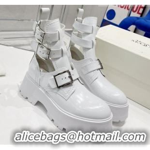 Generous Alexander McQueen Rave Buckle Boot in Shiny Leather White 110289