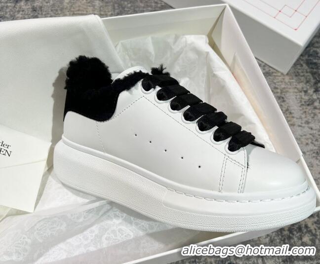 Best Price Alexander McQueen Oversized Sneakers in Silky Calfskin and Wool White/Black 120301