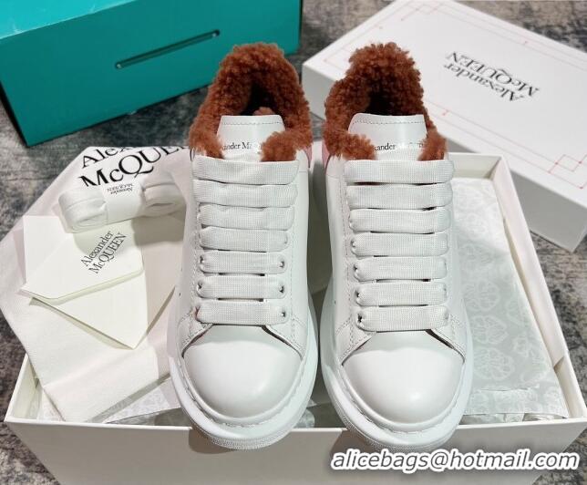 Low Price Alexander McQueen Oversized Sneakers in Silky Calfskin and Wool White/Brown/Pink 120303