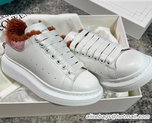 Low Price Alexander McQueen Oversized Sneakers in Silky Calfskin and Wool White/Brown/Pink 120303