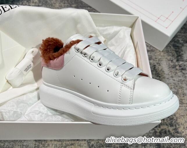 Low Price Alexander McQueen Oversized Sneakers in Silky Calfskin and Wool White/Brown/Pink 120303