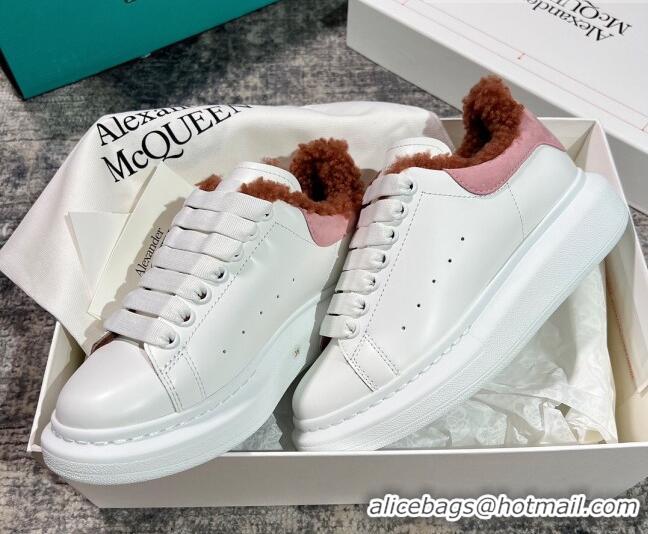 Low Price Alexander McQueen Oversized Sneakers in Silky Calfskin and Wool White/Brown/Pink 120303