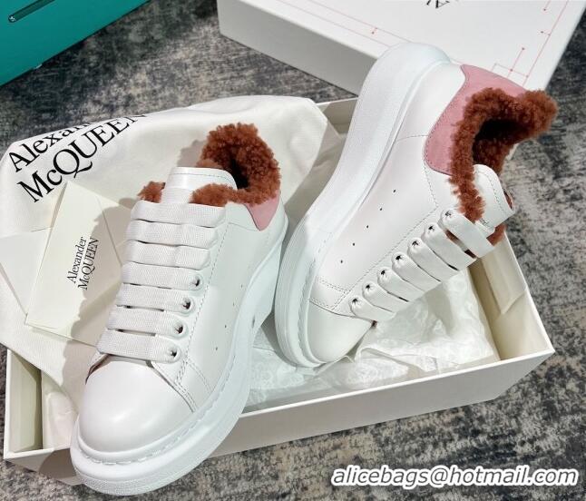 Low Price Alexander McQueen Oversized Sneakers in Silky Calfskin and Wool White/Brown/Pink 120303