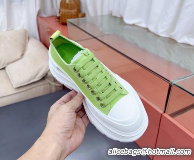 Expensive Alexander McQueen Tread Slick Canvas Lace Up Sneakers White/Green 013037