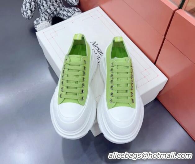 Expensive Alexander McQueen Tread Slick Canvas Lace Up Sneakers White/Green 013037