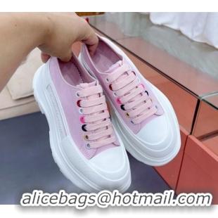 Comfortable Alexander McQueen Tread Slick Canvas Lace Up Sneakers White/Pink 3013039