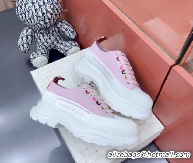 Comfortable Alexander McQueen Tread Slick Canvas Lace Up Sneakers White/Pink 3013039