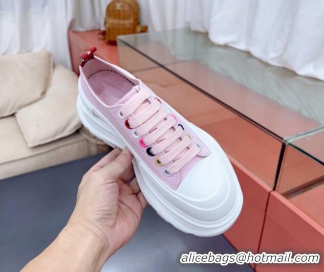 Comfortable Alexander McQueen Tread Slick Canvas Lace Up Sneakers White/Pink 3013039