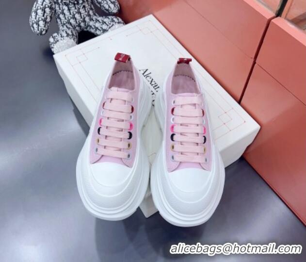 Comfortable Alexander McQueen Tread Slick Canvas Lace Up Sneakers White/Pink 3013039