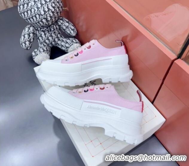 Comfortable Alexander McQueen Tread Slick Canvas Lace Up Sneakers White/Pink 3013039