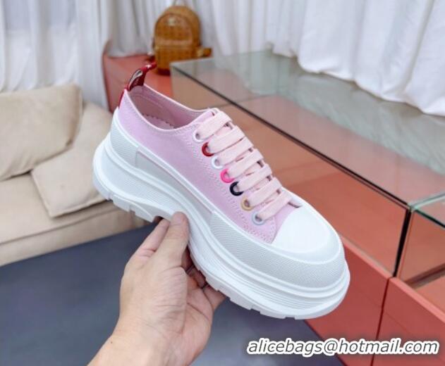 Comfortable Alexander McQueen Tread Slick Canvas Lace Up Sneakers White/Pink 3013039